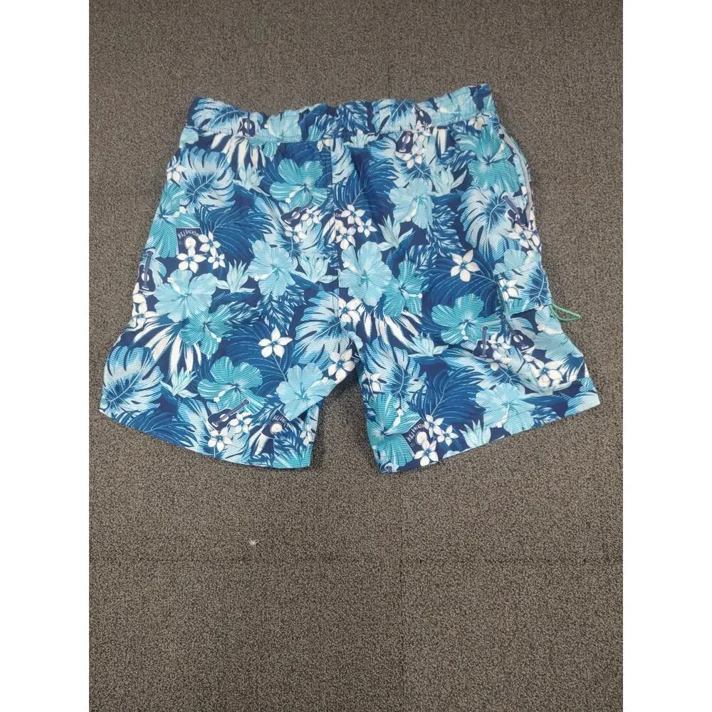New Havana Jim Tropical Hawaiian Print Blue Flower Men Size L Swim Shorts Trunks